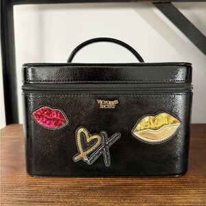 Victoria’s Secret Black Sequin Runway Patch Vanity Structured Zip Cosmetics Case